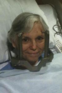 With a "crown" drilled into her head and ready to go into brain surgery, Momma still managed to snap a picture of herself to me letting me see that she was smiling and ok.